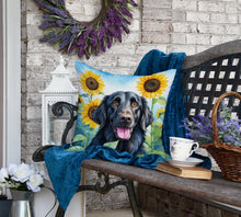 Load image into Gallery viewer, Flat-Coated Retriever in Sunflowers Throw Pillow