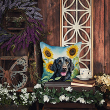 Load image into Gallery viewer, Flat-Coated Retriever in Sunflowers Throw Pillow