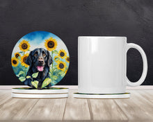 Load image into Gallery viewer, Flat-Coated Retriever in Sunflowers Large Sandstone Coasters Pack of 4
