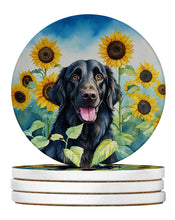 Load image into Gallery viewer, Flat-Coated Retriever in Sunflowers Large Sandstone Coasters Pack of 4