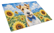 Load image into Gallery viewer, Fox Terrier in Sunflowers Cutting Board Tempered Glass Kitchen Cutting Surface, Heat Resistant Chopping Board with Non-Slip Feet, Decorative Food Prep &amp; Serving