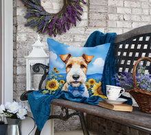 Load image into Gallery viewer, Fox Terrier in Sunflowers Throw Pillow