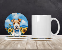 Load image into Gallery viewer, Fox Terrier in Sunflowers Large Sandstone Coasters Pack of 4