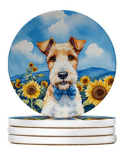 Load image into Gallery viewer, Fox Terrier in Sunflowers Large Sandstone Coasters Pack of 4