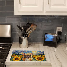 Load image into Gallery viewer, French Bulldog in Sunflowers Cutting Board Tempered Glass Kitchen Cutting Surface, Heat Resistant Chopping Board with Non-Slip Feet, Decorative Food Prep &amp; Serving