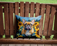 Load image into Gallery viewer, French Bulldog in Sunflowers Throw Pillow - 14x14 Decorative Pillow – Art for Your Home &amp; Patio