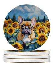 Load image into Gallery viewer, French Bulldog in Sunflowers Large Sandstone Coasters Pack of 4