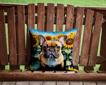 Load image into Gallery viewer, French Bulldog in Sunflowers Throw Pillow - 14x14 Decorative Pillow – Art for Your Home &amp; Patio