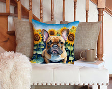 Load image into Gallery viewer, French Bulldog in Sunflowers Throw Pillow - 14x14 Decorative Pillow – Art for Your Home &amp; Patio