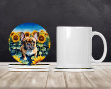 Load image into Gallery viewer, French Bulldog in Sunflowers Large Sandstone Coasters Pack of 4