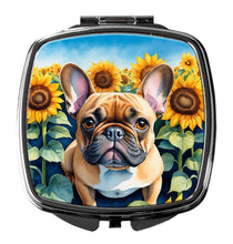 Load image into Gallery viewer, French Bulldog in Sunflowers Compact Mirror – Stylish Purse Mirror with Artistic Covers