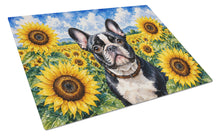 Load image into Gallery viewer, French Bulldog in Sunflowers Cutting Board Tempered Glass Kitchen Cutting Surface, Heat Resistant Chopping Board with Non-Slip Feet, Decorative Food Prep &amp; Serving