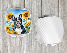 Load image into Gallery viewer, French Bulldog in Sunflowers Compact Mirror – Stylish Purse Mirror with Artistic Covers