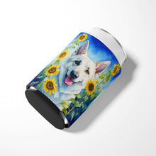 Load image into Gallery viewer, White German Shepherd in Sunflowers Can or Bottle Hugger