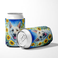 Load image into Gallery viewer, White German Shepherd in Sunflowers Can or Bottle Hugger