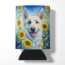 Load image into Gallery viewer, White German Shepherd in Sunflowers Can or Bottle Hugger