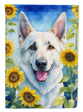 Load image into Gallery viewer, White German Shepherd in Sunflowers House Flag