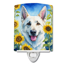 Load image into Gallery viewer, White German Shepherd in Sunflowers Ceramic Night Light