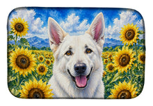 Load image into Gallery viewer, White German Shepherd in Sunflowers Dish Drying Mat Absorbent Dish Drying Mat Pad for Kitchen Counter Dish Drainer Mat for Countertop, 14 x 21", Multicolor