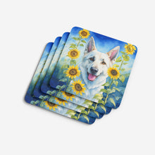 Load image into Gallery viewer, White German Shepherd in Sunflowers Coasters - Set of 4 Lightweight Foam, Absorbent Drink Coasters