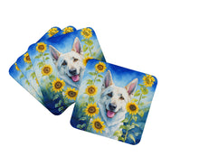 Load image into Gallery viewer, White German Shepherd in Sunflowers Coasters - Set of 4 Lightweight Foam, Absorbent Drink Coasters