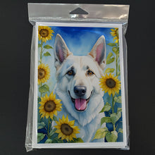 Load image into Gallery viewer, White German Shepherd in Sunflowers Greeting Cards - Blank Note Cards – 8-Pack of Artist-Designed Cards with Envelopes
