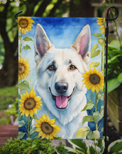 Load image into Gallery viewer, White German Shepherd in Sunflowers Garden Flag – Bright Dog-Themed Yard Decor