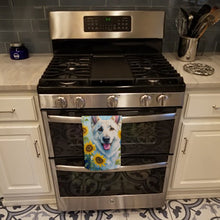 Load image into Gallery viewer, White German Shepherd in Sunflowers Kitchen Towel