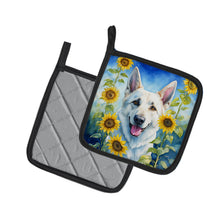 Load image into Gallery viewer, White German Shepherd in Sunflowers Pot Holders - Set of 2 Decorative Kitchen Helpers | Made in the USA