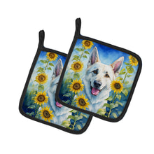 Load image into Gallery viewer, White German Shepherd in Sunflowers Pot Holders - Set of 2 Decorative Kitchen Helpers | Made in the USA
