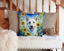 Load image into Gallery viewer, White German Shepherd in Sunflowers Throw Pillow - 14x14 Decorative Pillow – Art for Your Home &amp; Patio