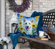 Load image into Gallery viewer, White German Shepherd in Sunflowers Throw Pillow