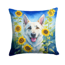 Load image into Gallery viewer, White German Shepherd in Sunflowers Throw Pillow