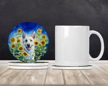 Load image into Gallery viewer, White German Shepherd in Sunflowers Large Sandstone Coasters Pack of 4