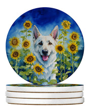 Load image into Gallery viewer, White German Shepherd in Sunflowers Large Sandstone Coasters Pack of 4