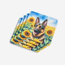Load image into Gallery viewer, German Shepherd in Sunflowers Coasters - Set of 4 Lightweight Foam, Absorbent Drink Coasters
