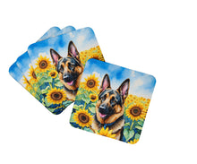 Load image into Gallery viewer, German Shepherd in Sunflowers Coasters - Set of 4 Lightweight Foam, Absorbent Drink Coasters