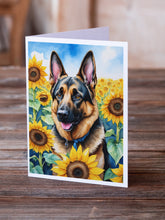 Load image into Gallery viewer, German Shepherd in Sunflowers Greeting Cards - Blank Note Cards – 8-Pack of Artist-Designed Cards with Envelopes