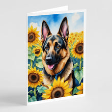 Load image into Gallery viewer, German Shepherd in Sunflowers Greeting Cards - Blank Note Cards – 8-Pack of Artist-Designed Cards with Envelopes