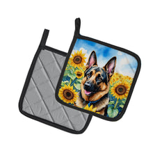 Load image into Gallery viewer, German Shepherd in Sunflowers Pot Holders - Set of 2 Decorative Kitchen Helpers | Made in the USA