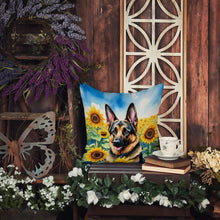 Load image into Gallery viewer, German Shepherd in Sunflowers Throw Pillow - 14x14 Decorative Pillow – Art for Your Home &amp; Patio