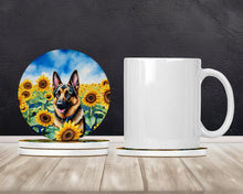 Load image into Gallery viewer, German Shepherd in Sunflowers Large Sandstone Coasters Pack of 4