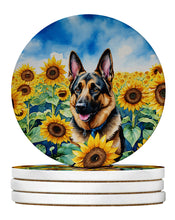 Load image into Gallery viewer, German Shepherd in Sunflowers Large Sandstone Coasters Pack of 4