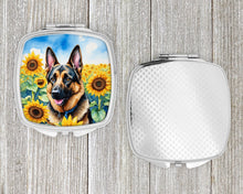 Load image into Gallery viewer, German Shepherd in Sunflowers Compact Mirror – Stylish Purse Mirror with Artistic Covers