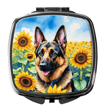 Load image into Gallery viewer, German Shepherd in Sunflowers Compact Mirror – Stylish Purse Mirror with Artistic Covers