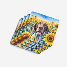 Load image into Gallery viewer, German Shorthaired Pointer in Sunflowers Coasters - Set of 4 Lightweight Foam, Absorbent Drink Coasters