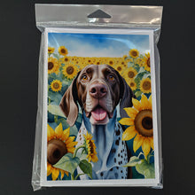 Load image into Gallery viewer, German Shorthaired Pointer in Sunflowers Greeting Cards - Blank Note Cards – 8-Pack of Artist-Designed Cards with Envelopes