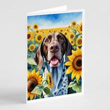 Load image into Gallery viewer, German Shorthaired Pointer in Sunflowers Greeting Cards - Blank Note Cards – 8-Pack of Artist-Designed Cards with Envelopes