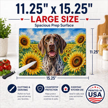Load image into Gallery viewer, German Shorthaired Pointer in Sunflowers Cutting Board Tempered Glass Kitchen Cutting Surface, Heat Resistant Chopping Board with Non-Slip Feet, Decorative Food Prep &amp; Serving