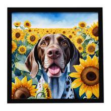 Load image into Gallery viewer, German Shorthaired Pointer in Sunflowers Framed Metal Print